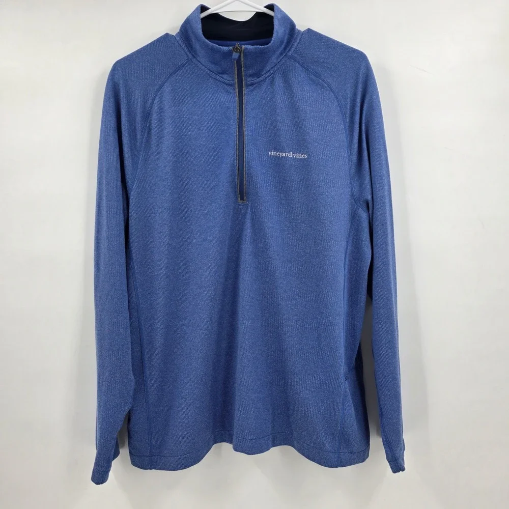 VINEYARD VINES PERFORMANCE 1/4 ZIP SHIRT WOMENS MEDIUM BLUE POCKET LIGHTWEIGHT - Picture 2 of 14